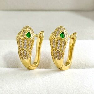 14K Gold-Plated Zircon Green Eye Snake Earrings